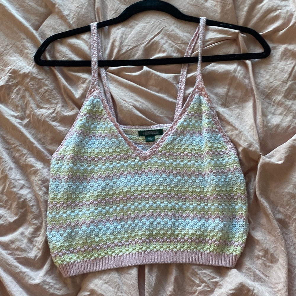 Wild fable pink and yellow crochet crop tank